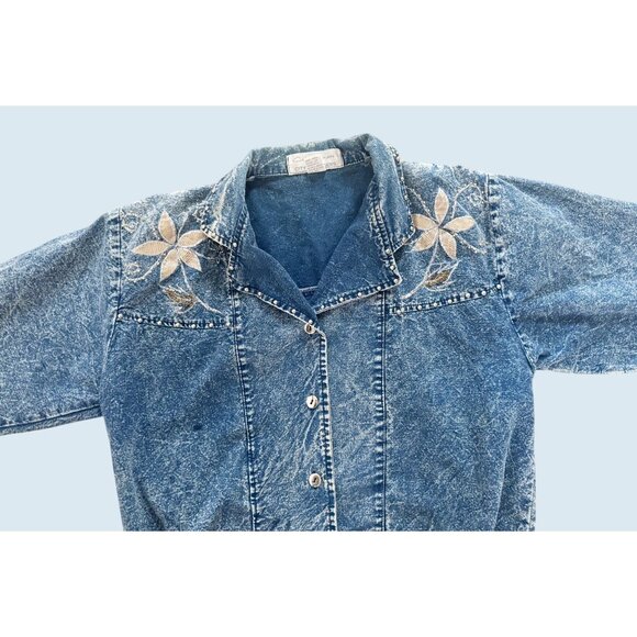 Vintage CITY SWINGERS Acid Washed Applique Jacket 80s / 90s Sz S - Picture 3 of 8